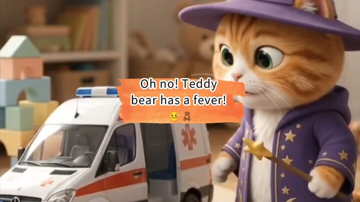 Miko the Wizard Cat Saves Sick Teddy with Magic Ambulance! 🚑✨