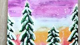 Tree painting. Bright winter art in watercolor