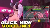 ALICE NEW VOICE ACTRESS AND NEW DIALOGUES ALL VOICELINES MOBILE LEGENDS NEW UPDATE ADVANCED SERVER!