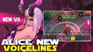 ALICE NEW VOICE ACTRESS AND NEW DIALOGUES ALL VOICELINES MOBILE LEGENDS NEW UPDATE ADVANCED SERVER!