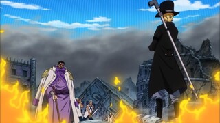 Sabo uses his Mera Devil Fruit powers and confronts Fujitora to stop him from killing Luffy