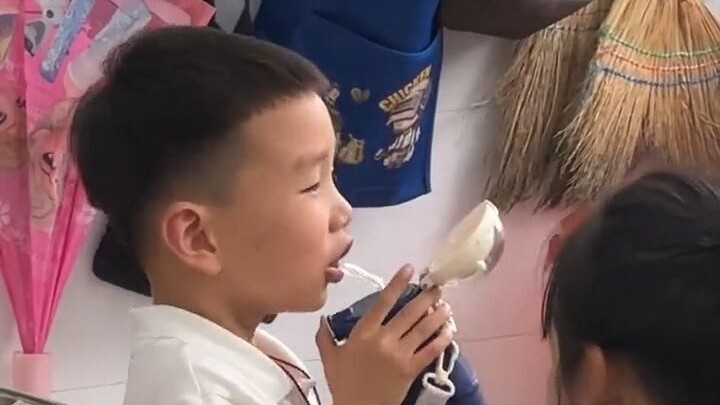 My first-grader just had to take a sip of my iced Americano!