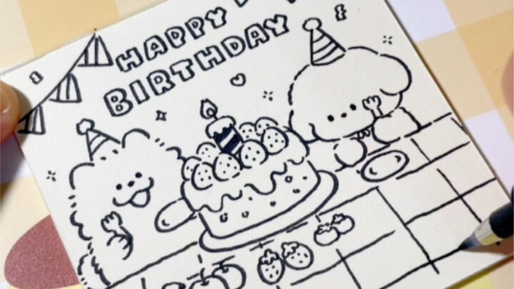 جرو صغير يتمنى لك عيد ميلاد سعيد - درس رسم بسيط باليدين