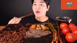Mukbang mì tương đen Hàn Quốc với bò bít tết phần 3 #anngon