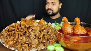 HUGE SPICY MUTTON BOTI CURRY, GRAVY, CHICKEN LEG PIECE CURRY, RICE MUKBANG EATING | BIG BITES |