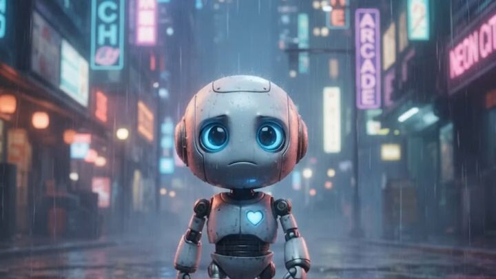 小机器人独自走在雨夜……它为什么没有家？🥺🤖