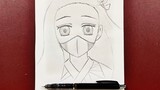 Easy anime drawing | how to draw nezuko wearing a face mask easy step-by-step