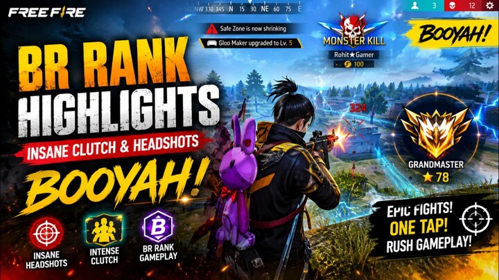 🔥 FREE FIRE BR RANK HIGHLIGHTS 😈 | INSANE CLUTCH & HEADSHOTS | BOOYAH 🔥