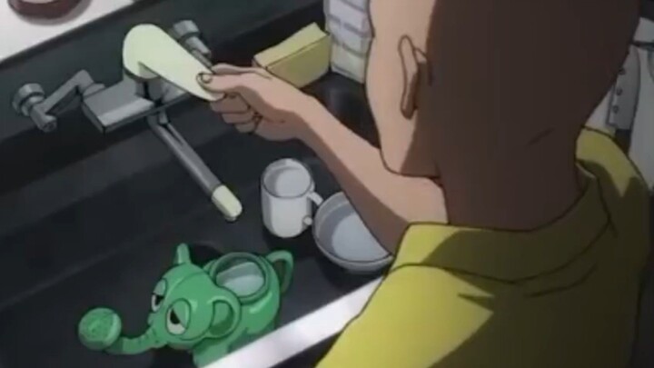 one punch man sedang memasak