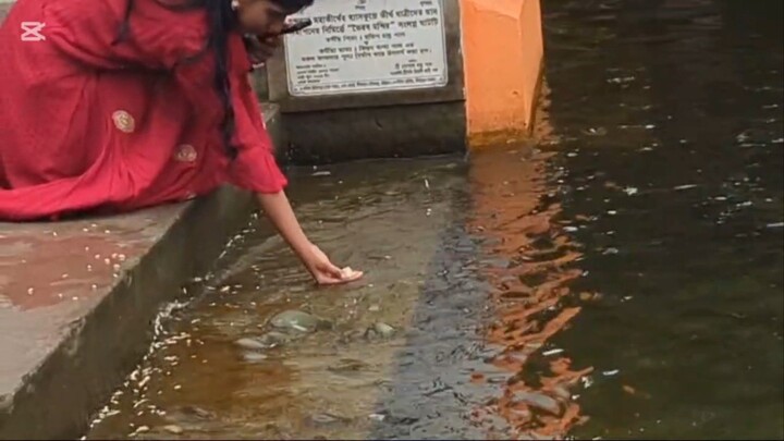 A visitor near a historical pond
