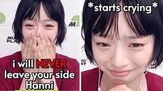 Hanni struggles with TEARS when fan encourages her during fancall...