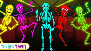 Wheels On The Bus With Five Skeletons + Spooky Scary Skeletons Songs By Teehee Town