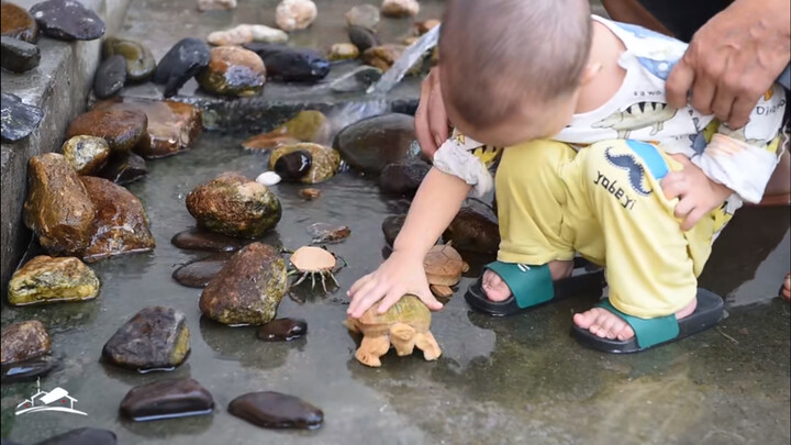 Cháu muốn nghịch nước, ông làm ngay "sông" tại gia