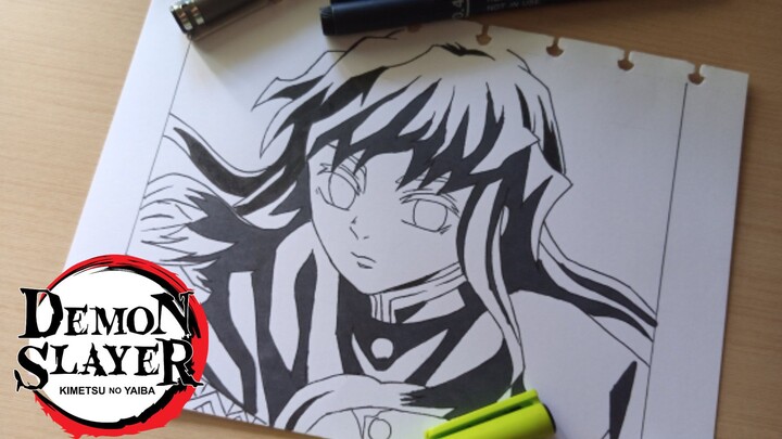 Muichiro Tokito inking process - Mizuart