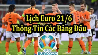 Lịch Thi Đấu VCK Euro 2020 (2021) - Ngày Thi Đấu Thứ 11 21/6 - Thông Tin Các Trận Đấu