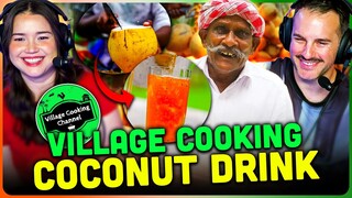 VILLAGE COOKING CHANNEL - Red Tender Coconut Sarbath REACTION! | Healthy Juice Making in Village