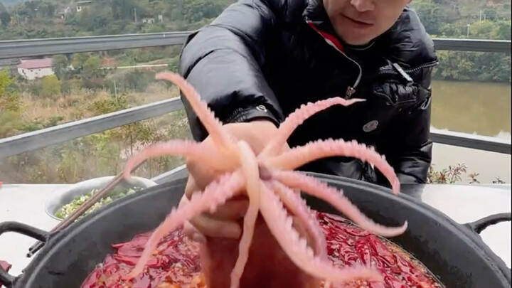 Eating Squid Hot Pot