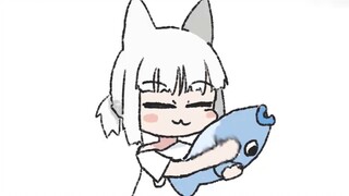 Male wolf and fish