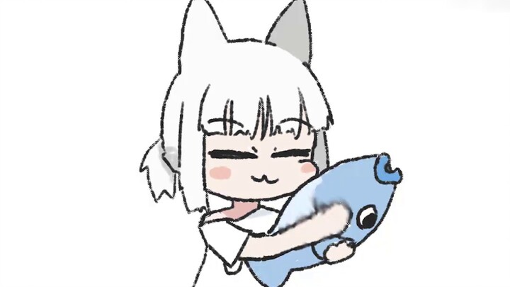 Male wolf and fish