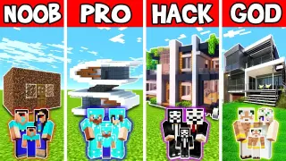 Minecraft: Family Premium Modern House Build Challenge - Noob VS Pro VS Hacker VS GOD/ Animation