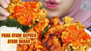 ASMR PAHA AYAM GEPREK, BAKAR & SAOS LADA HITAM PAKE LALAPAN PAKCOY, TOMAT & TIMUN | ASMR INDONESIA