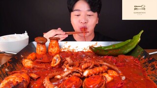 Mukbang râu bạch tuộc sốt và ớt cay phần 6 #anngon