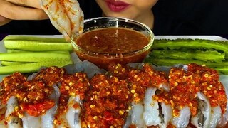 กุ้งดิบ ASMR🦐 ผัดเผ็ด 🌶🔥 MUKBANG SEA FOOD ( EATING SOUNDS )