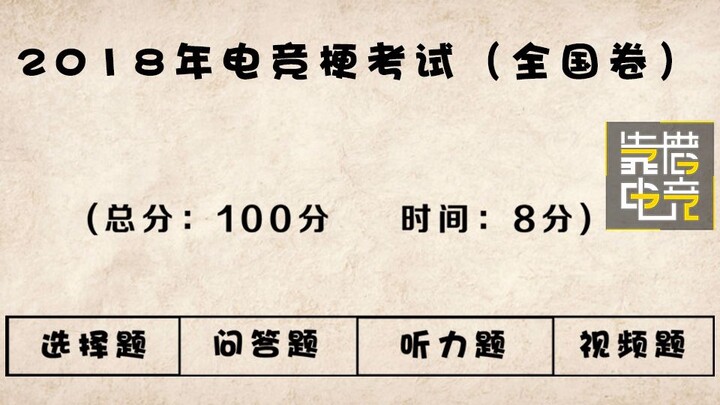 靠谱盘点24：2018年全国电竞梗考试，你能考几分？