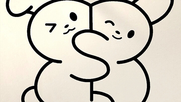 Draw a hugging bunny using the letter S