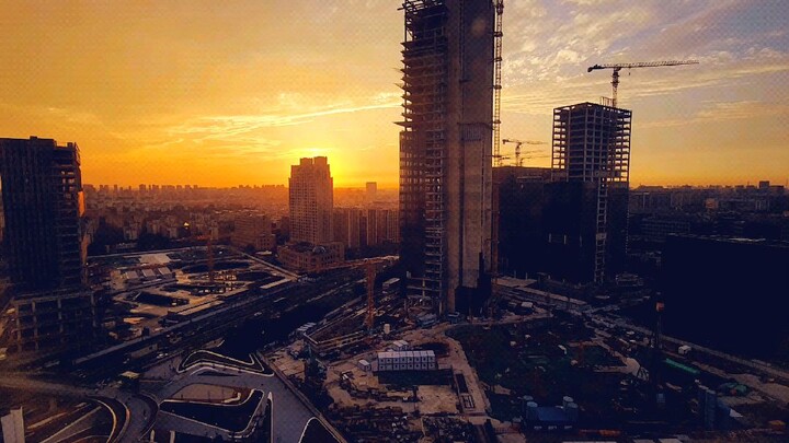 A sunset in a modern city