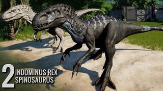2 Indominus Rex & 2 Spinosaurus Breakout & Fight! Jurassic World Evolution (1080p 60FPS)