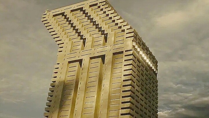 Satire: In a futuristic city, skyscrapers are built taller and taller, with wealth concentrated at t