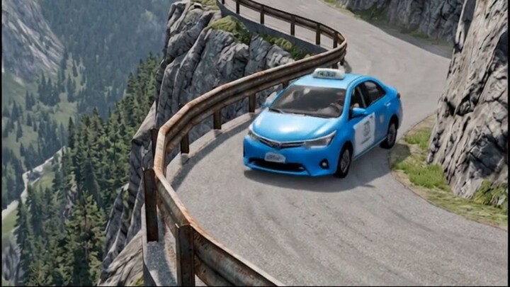 Toyota Vios Sedan Taxi vs Winding Mountain Pass Cliff - Physics Simulation 🚖⛰️ #3danimation #shorts