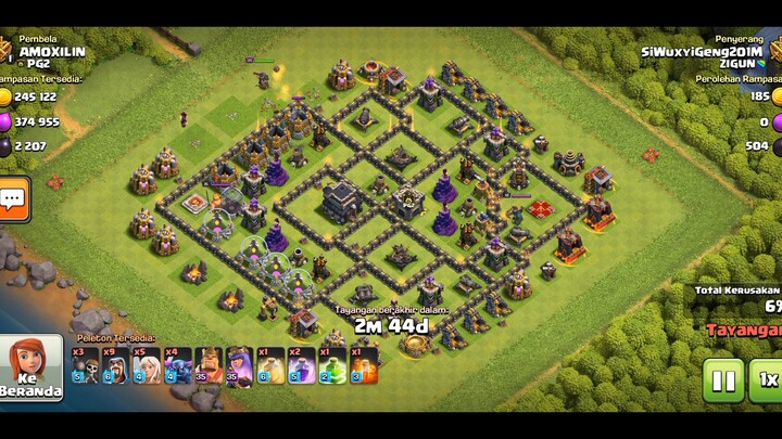 penyerangan queen walk+ wizard+pekka TH 9 Max |Clash Of Clan|