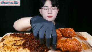 Mì tương đen cay và đùi gà chiên tẩm gia vị phần 8 #mukbang