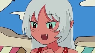 Japanese hottie looks at the outdoor party hottie vampire and exclaims that it is exactly herself!