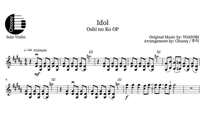 "Idol / アイドル / 아이돌" - Oshi no Ko OP / 推しの子 OP [YOASOBI] (Violin Sheet Music)