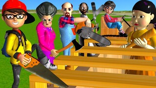 Scary Teacher 3D vs Squid Game Saw Wood Bridge 5 Times 3 Challenge Miss T vs 2 Neighbor Loser