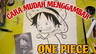 cara mudah menggambar anime one piece Luffy