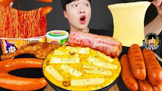 ASMR MUKBANG 직접 만든 대왕 가래떡 떡볶이 불닭볶음면 소세지 먹방 & 레시피 FIRE NOODLES AND Tteokbokki EATING SOUND!