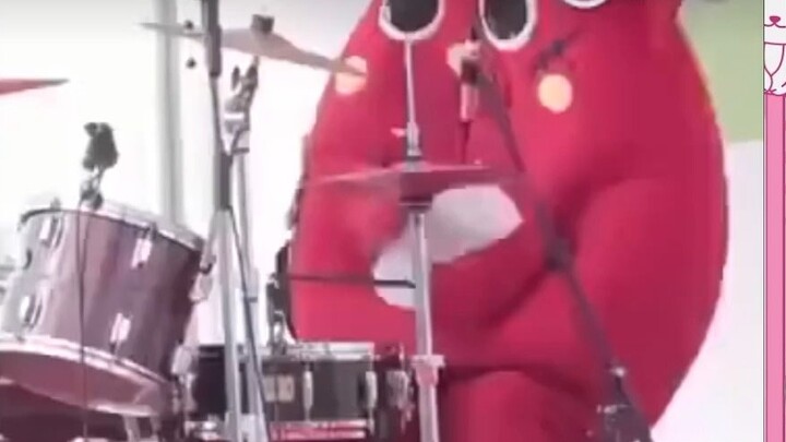 A Japanese V who knows a lot about memes reads "When a rock drummer has to accompany children's song