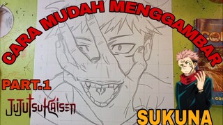 cara yg sangat mudah sekali menggambar sukuna dari anime jujutsu kaisen part.1 sketsa
