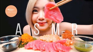 ASMR กินแซลมอน ไข่กุ้ง ไข่ปลาแซลมอน ทูน่า | ASMR SALMON, TUNA SASHIMI, SEA GRAPES | 연어 참치 | FAHASMR