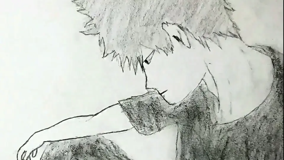 blackout male character pencil drawing, how to draw anime? tired character  sitting thinking - Bilibili
