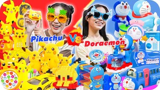 Đại Chiến Đồ Chơi Cổng Trường Theo Màu Nhân Vật Doraemon Vs Pikachu ♥ Minh Khoa TV