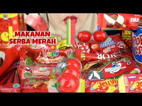 ASMR RED CONVENIENCE STORE|MAKANAN SERBA MERAH |ROLL JELLY ,JELLY,ICE CREAM,SNACK,POPMIE,YUPI GUMMY