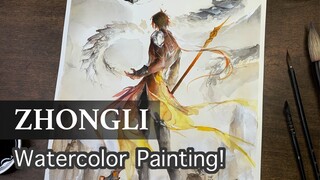 Painting Zhongli with Watercolors! [Genshin Impact]