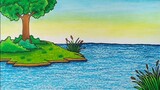 Menggambar pemandangan danau || Belajar menggambar dan mewarnai pemandangan alam