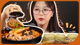 【吃播Aejeong：海鲜炒码面 & 蒸饺～！】