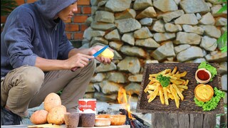 Fried Potatoes Chip at Home easy Cooking Eating with Cheese Sauce